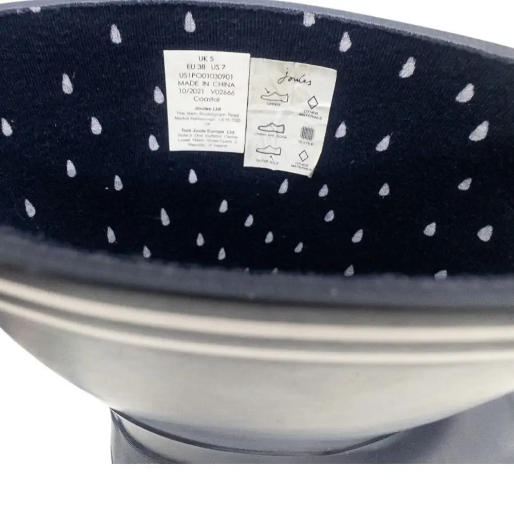 Joules Womens Rain Boot Welly Size 7 Navy Blue White Waterproof NWT